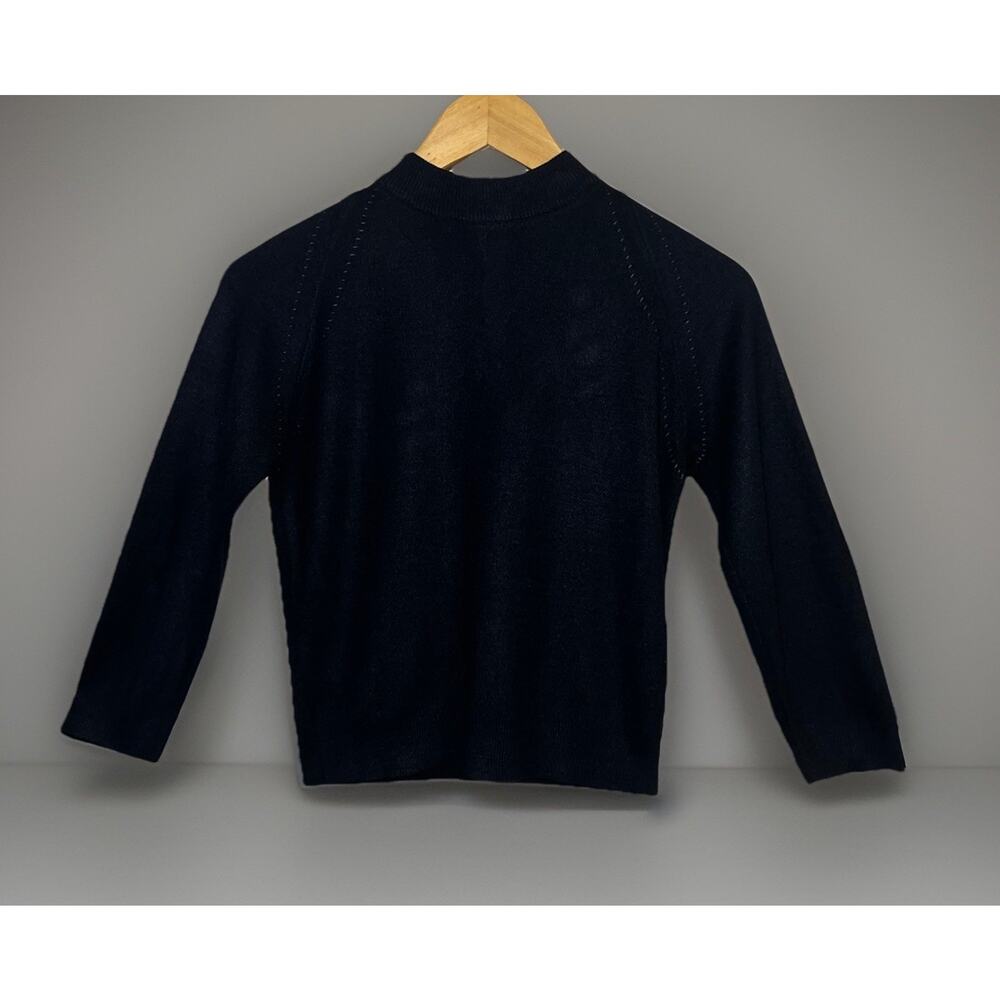 Vtg 60s Bernice Creations Turbo Orlon Acrylic Crop Sweater Navy Back Zipper XS-S